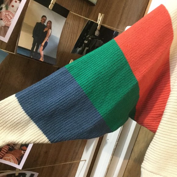 Cabi open front  knit cropped cardigan with multi colored sleeves size small - Picture 3 of 5